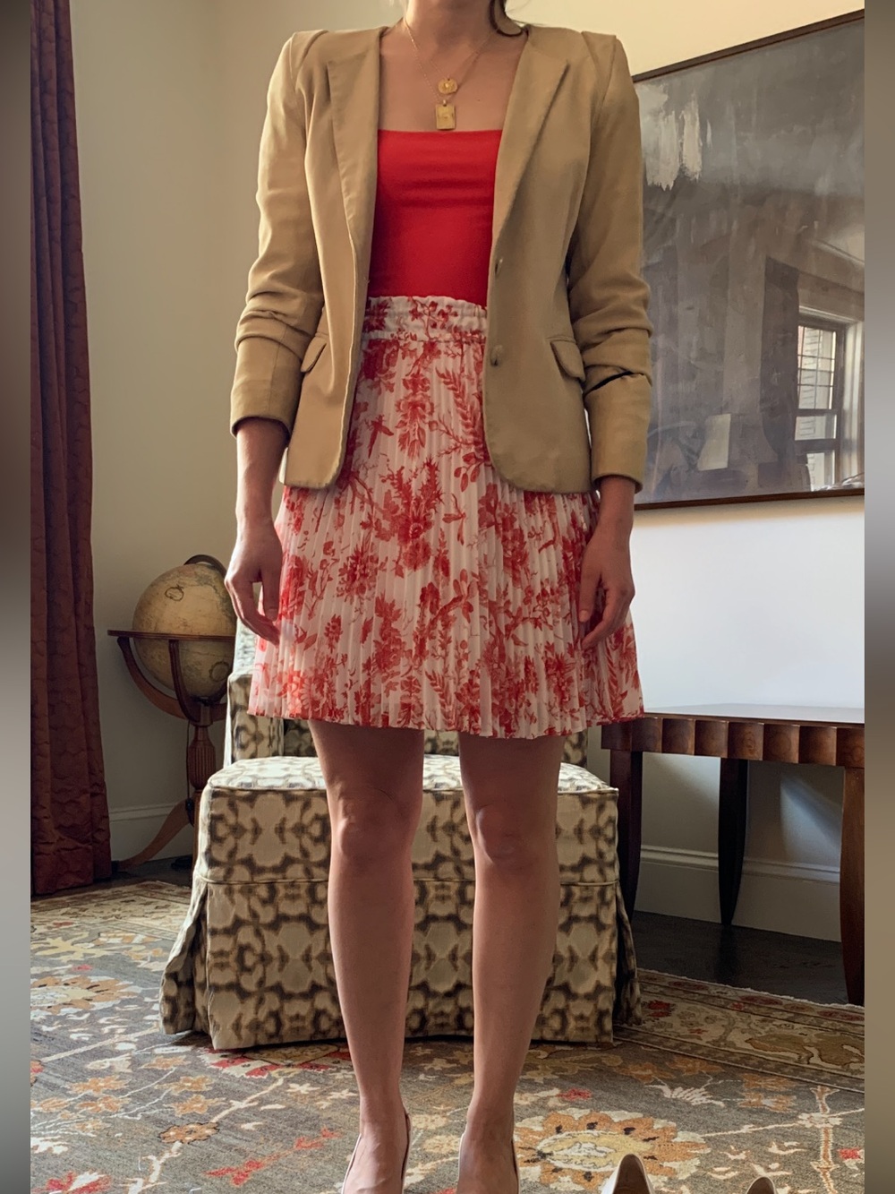 Sandro Beige Soft Leather Two-Button Blazer Jacket